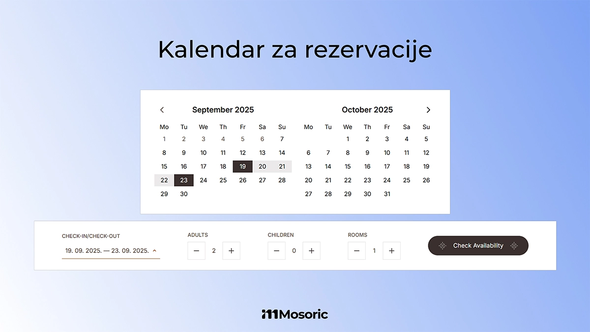 Prilagođeni kalendar za rezervacije smještaja u hotelima